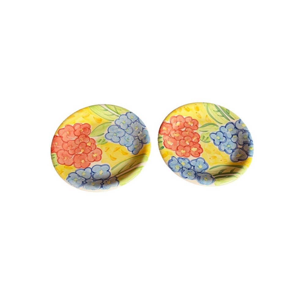 Bella Ceramica-Flora-Yellow Blue & Red Floral -Set of 2 Salad Dessert Size 8.5”